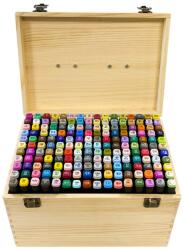 Timelesstools Kétvégű alkoholos marker készlet fadobozban, 176 db