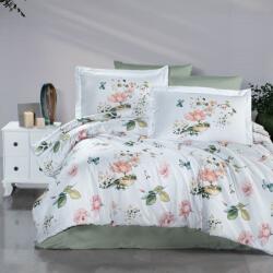 First Choice Lenjerie de pat bumbac satin de lux 6 piese, First Choice, Alice, Alb cu flori si pasari Lenjerie de pat