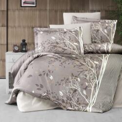 First Choice Lenjerie de pat bumbac satin de lux 6 piese, imprimeu natura si linii, First Choice, Living Maro Lenjerie de pat