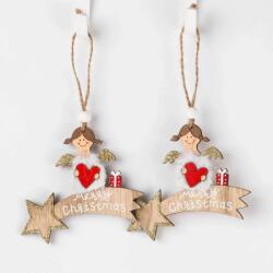  Karácsonyi 2 db-os akasztós dekoráció angyalkával Merry Christmas felirattal 9x8 cm ZHH113075 (ZHH113075)