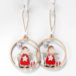  Karácsonyi 2 db-os kör alakú akasztós dekoráció piros angyalkával 8, 5 cm ZHH113105 (ZHH113105)