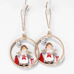  Karácsonyi 2 db-os kör alakú akasztós dekoráció fehér angyalkával 8, 5 cm ZHH113112 (ZHH113112)