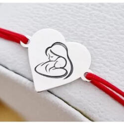 Flippy Bratara Martisor, Jolie Silver, Model Mama Si Copil, Inima, Argint 925, Snur Textil Rosu, 7.5 x 4.5 cm, Argintiu (teo-165621)