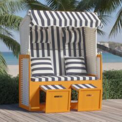 vidaXL Strandkorb с възглавници, полиратан и дърво масив, бяло и синьо (318664)