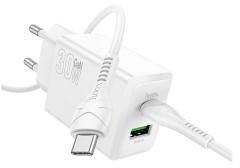 hoco. N71 hálózati töltő USB+Type-C aljzat (30W, PD gyorstöltő 3.0 + Type-C kábel) FEHÉR (179181)
