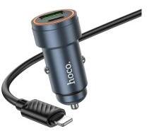 hoco. Z57A autós töltő Type-C+USB aljzat (30W, PD gyorstöltő 3.0 + lightning kábel) FEKETE