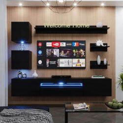 Intenso Concept-4 nappali faliszekrény sor - 200 cm (magasfényű fekete) - pepita