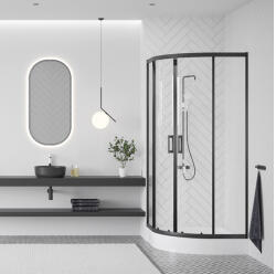 Laveo BRESSO félkör zuhanykabin zuhanytálcával 90x90x185 cm átlátszó üveg/fekete (JKBB796Z) - konyhanet