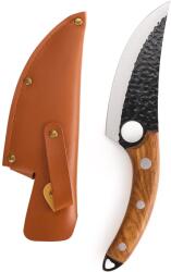 Onuvio professzionális kés, Full Tang, univerzális konyhai, szeletel, aprít, szénacél, kovácsolt penge, 275 mm, hüvely mellékelve, barna