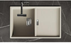 Laveo TONGA bézs csepptálcás gránit mosogató helytakarékos szifonnal (OPSPT_411T)