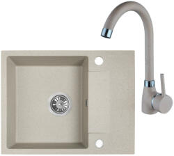 Laveo RAB MINI bézs szett álló csappal, helytakarékos szifonnal és csaplyuktakaró dugóval (SRF_413YL) - watermarkt