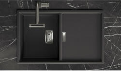 Laveo TONGA fekete csepptálcás gránit mosogató helytakarékos szifonnal (SPT_711T) - watermarkt