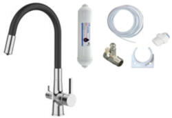 Laveo RIVECO rugalmas tömlős viztisztítós szett, króm/fekete (BRIB_768D) - watermarkt