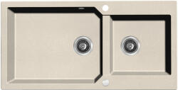 Laveo MILOS 2M 100 kétmedencés bézs gránit mosogató helytakarékos dugókiemelős szifonnal (SPM_4209) - watermarkt