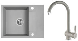 Laveo RAB MINI szürke szett álló csappal, helytakarékos szifonnal (SRF_513YL)