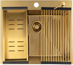 Laveo MALAWI arany színű beépíthető inox mosogató szifonnal, rollmat csepegtetővel, gyümölcsmosóval, mos. szer adagolóval, 50x58x20 cm (SLMA_G10D)
