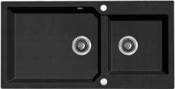 Laveo MILOS 2M 100 kétmedencés fekete gránit mosogató helytakarékos dugókiemelős szifonnal (SPM_7209) - watermarkt