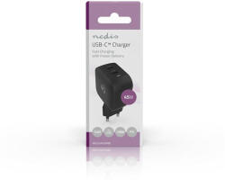 Nedis WGCHA45WBK töltő 45 W | GaN | PD3.0, Gyorstöltési funkció, 2, 25 / 3, 0 A, 2x USB-C, Automatikus feszültségválasztás (WGCHA45WBK) - compzone