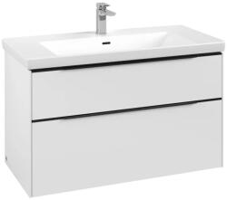 Villeroy & Boch Dulap baza suspendat Villeroy & Boch Subway 3.0 973x576x478 mm cu doua sertare, Pure White, maner Volcano Black (C57001VF)