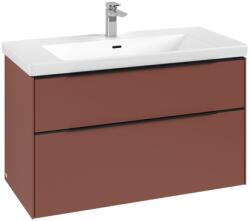 Villeroy & Boch Dulap baza suspendat Villeroy & Boch Subway 3.0 973x576x478 mm cu doua sertare, Wine Red, maner Volcano Black (C57001AH)