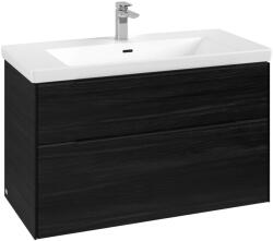 Villeroy & Boch Dulap baza suspendat Villeroy & Boch Subway 3.0 973x576x478 mm cu doua sertare, Black Oak, maner Volcano Black (C57001AB)