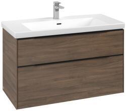 Villeroy & Boch Dulap baza suspendat Villeroy & Boch Subway 3.0 973x576x478 mm cu doua sertare, Arizona Oak, maner Volcano Black (C57001VH)