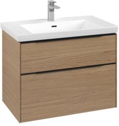 Villeroy & Boch Dulap baza suspendat Villeroy & Boch Subway 3.0 772x576x478 mm cu doua sertare, Nordic Oak, maner Volcano Black (C57401VJ)