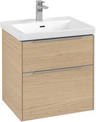 Villeroy & Boch Dulap baza suspendat Villeroy & Boch Subway 3.0 572x576x478 mm cu doua sertare, Nordic Oak, maner aluminiu (C57800VJ)