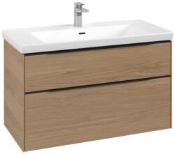Villeroy & Boch Dulap baza suspendat Villeroy & Boch Subway 3.0 973x576x478 mm cu doua sertare, Nordic Oak, maner Volcano Black (C57001VJ)