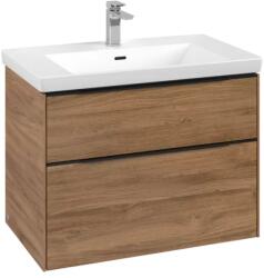 Villeroy & Boch Dulap baza suspendat Villeroy & Boch Subway 3.0 772x576x478 mm cu doua sertare, Oak Kansas, maner Volcano Black (C57401RH)