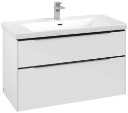 Villeroy & Boch Dulap baza suspendat Villeroy & Boch Subway 3.0 973x576x478 mm cu doua sertare, Brilliant White, maner Volcano Black (C57001VE)
