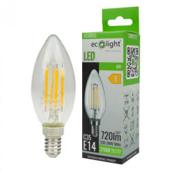 ECOLight LED gyertyaizzó B35 E14 6W 720lm 2700K Meleg izzószálas Ecolight (ECOLED2704)