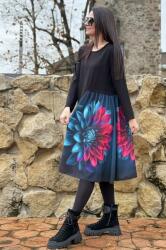 FashionLand ROCHIE MIDI CU MANECA LUNGA ASIMETRICA TUL DUO NEON FLOWERS MULTICOLORA TALIE UNICA TALIE UNICA Multicolora