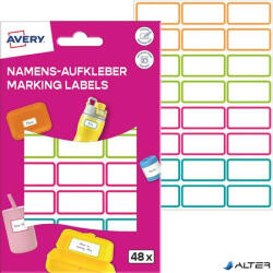 Avery-Zweckform Címke, műanyag, iskolai, 31x15 mm, kézzel írható, AVERY ZWECKFORM, színes, 48 címke/csomag (NAME48C) - alter