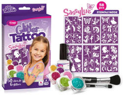 TYTOO Csillámtetoválás Sassylue szett (58 sablon, 6 csillámpor, 7 ml ragasztó, 2 ecset) (VZM-KQPXX1800464) - officetrade