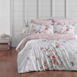 First Choice Lenjerie de pat bumbac satin de lux 6 piese, First Choice, Matilde alba cu flori roz piersiciu Lenjerie de pat