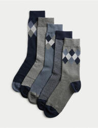 Marks & Spencer 5 чифта чорапи Argyle Cool & Fresh с висок дял памук Marks & Spencer синя Marks & Spencer | Sin | МЪЖЕ | 6-8.5