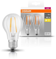 OSRAM Bec LED Filament OSRAM BASE A60, E27, 7 W = 60 W, 806 lm, 2700 K, 2 buc