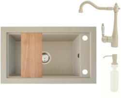 NERO Gránit Mosogató Nero Panama + Vintage Csaptelep + Vágódeszka + Adagoló Bézs