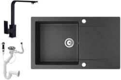 NERO Gránit Mosogató NERO Gold + Design Csaptelep + Dugókiemelő Fekete