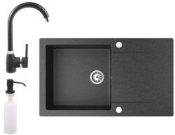 NERO Gránit Mosogató NERO Gold + Magasított Csaptelep + Adagoló Fekete