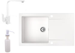 NERO Gránit Mosogató NERO Gold + Design Csaptelep + Adagoló Fehér