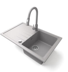 NERO Gránit Mosogató NERO Eris + Kihúzható Zuhanyfejes Snake Csaptelep + Dugókiemelő Szürke