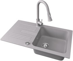 NERO Gránit Mosogató NERO Malta + Kihúzható Zuhanyfejes Snake Csaptelep + Dugókiemelő Szürke