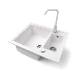 NERO Gránit Mosogató Nero Arriva + Steel Csaptelep + Dugókiemelő Fehér