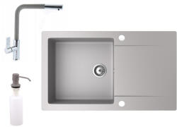 NERO Gránit Mosogató NERO Gold + Kihúzható Linea Csaptelep + Adagoló Szürke