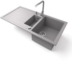 NERO Gránit Mosogató - Nero Solarys + Kihúzható Linea Csaptelep + Adagoló + Dugókiemelő Szürke