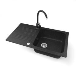 NERO Gránit Mosogató NERO Malta + Magasított Csaptelep Fekete