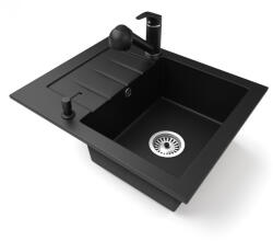 NERO Gránit Mosogatótálca NERO Monza + Kihúzható Zuhanyfejes Shower Csaptelep + Adagoló Matt Fekete