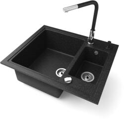 NERO Gránit Mosogató Nero Arriva + Kihúzható Linea Csaptelep + Adagoló + Dugókiemelő Fekete